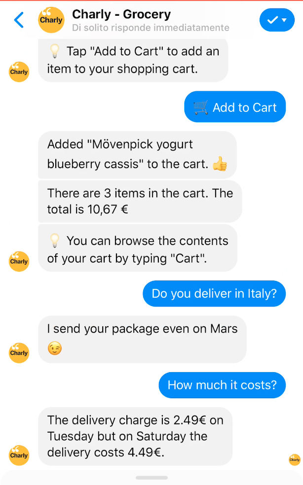 Chatbot delivery price information